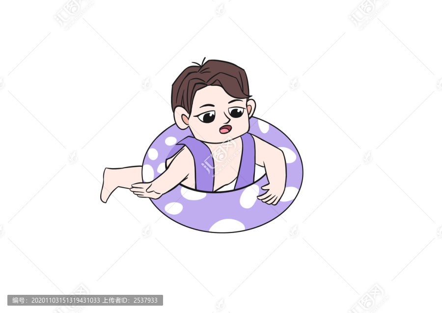 紫色卡通游泳的小男孩插畫
