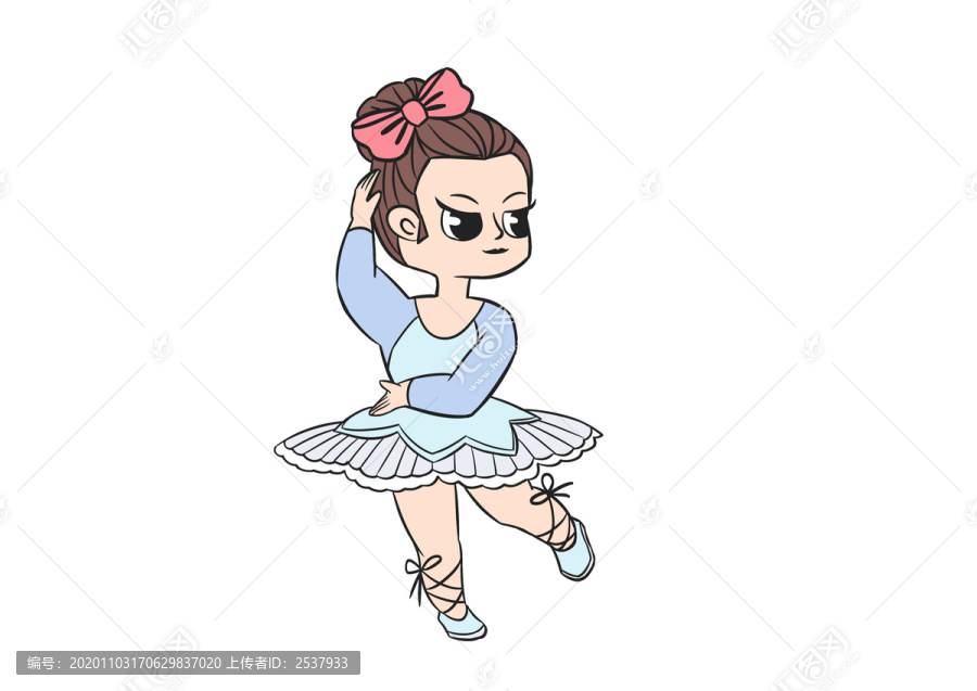 藍色卡通正在跳舞的女孩插畫