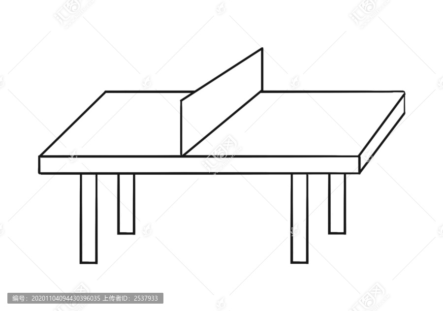 卡通一个乒乓球桌简笔画