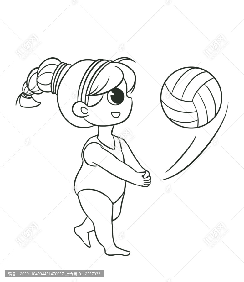 卡通擊打排球的小女孩簡(jiǎn)筆畫
