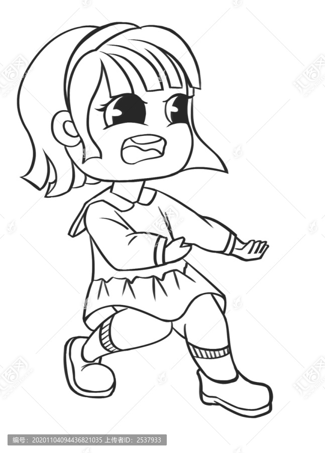 卡通表情害怕的小女孩簡筆畫