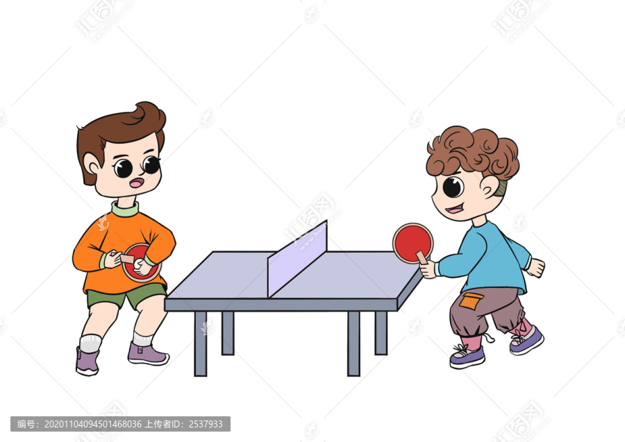 卡通打乒乓球的兩個男孩插畫