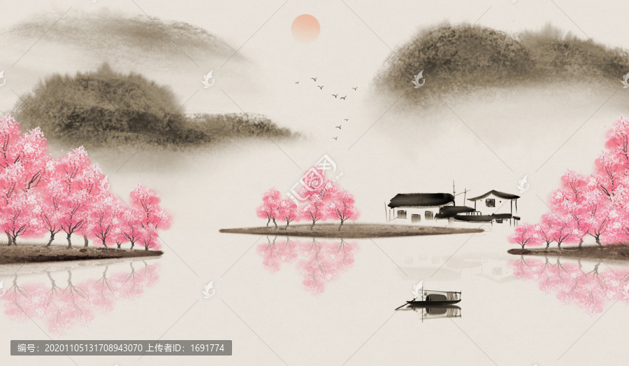 中國(guó)風(fēng)水墨意境山水畫(huà)