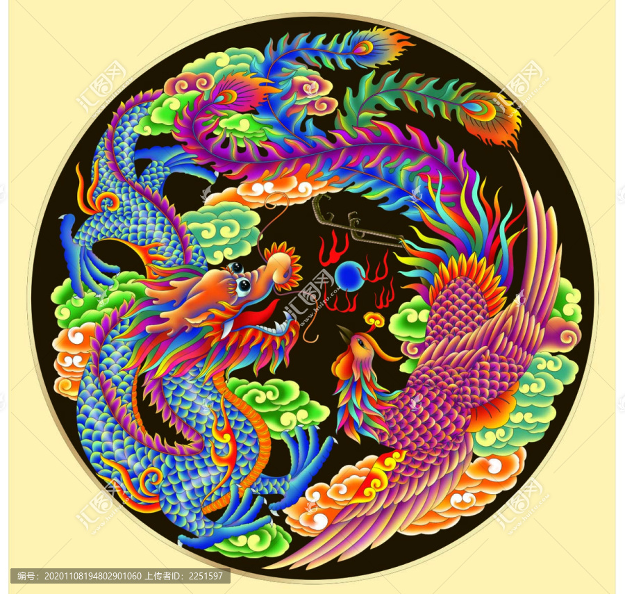 龍鳳分層設(shè)計噴繪插畫圖案