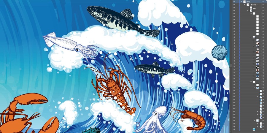 國潮海鮮插畫