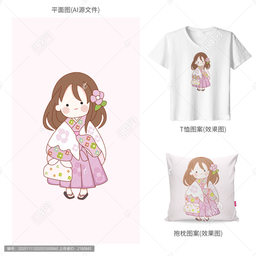 原創(chuàng)可愛女孩人物抱枕圖案