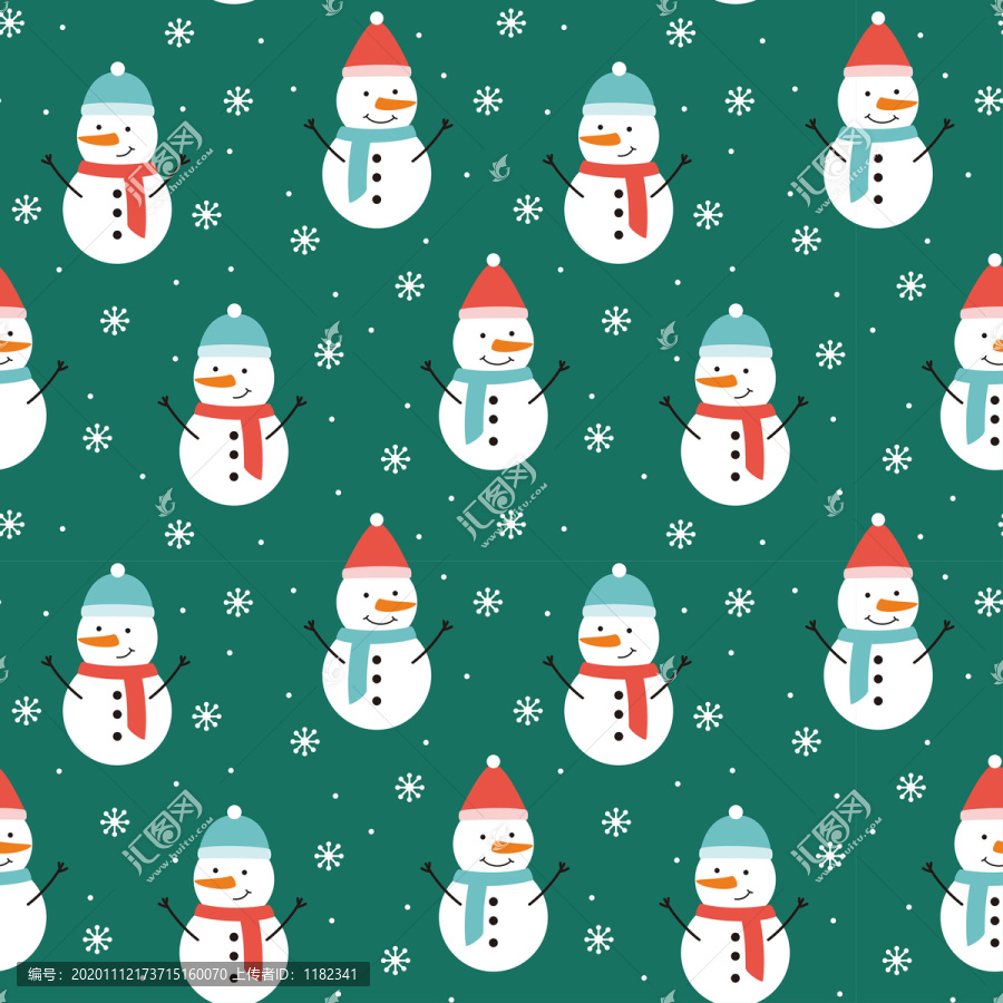 綠色手繪卡通圣誕雪人循環(huán)圖案