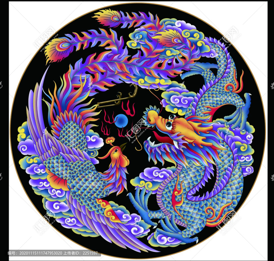 龍鳳分層設(shè)計(jì)噴繪插畫(huà)圖案