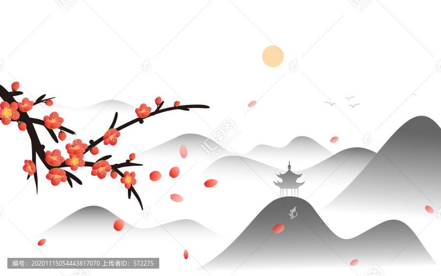 梅花水墨畫山水畫背景墻