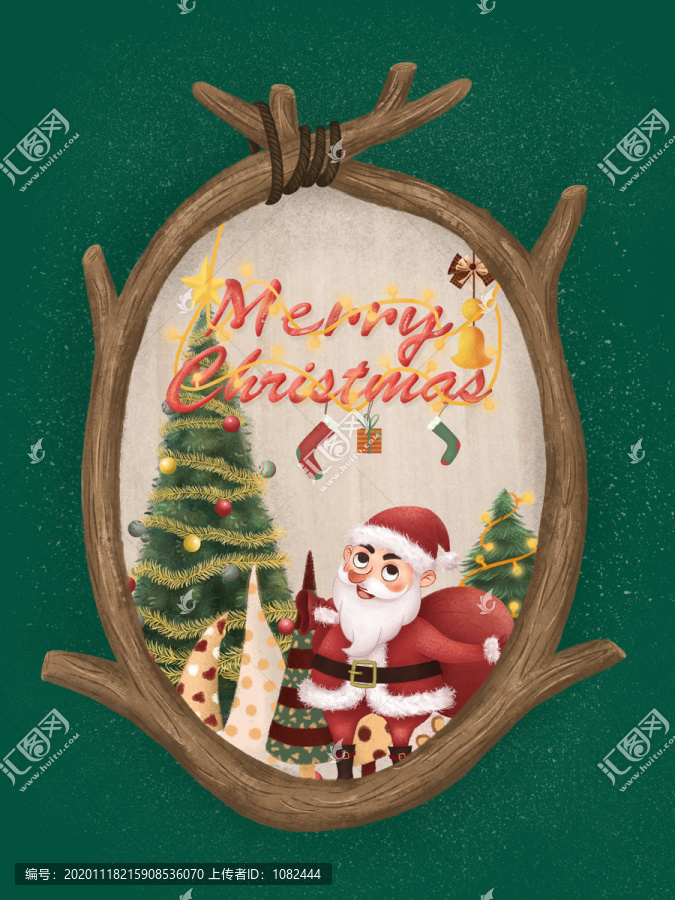 圣诞老人圣诞树木框海报模板节日