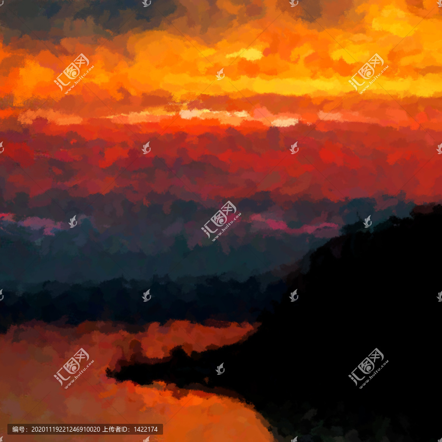 唯美風景云海云彩油畫