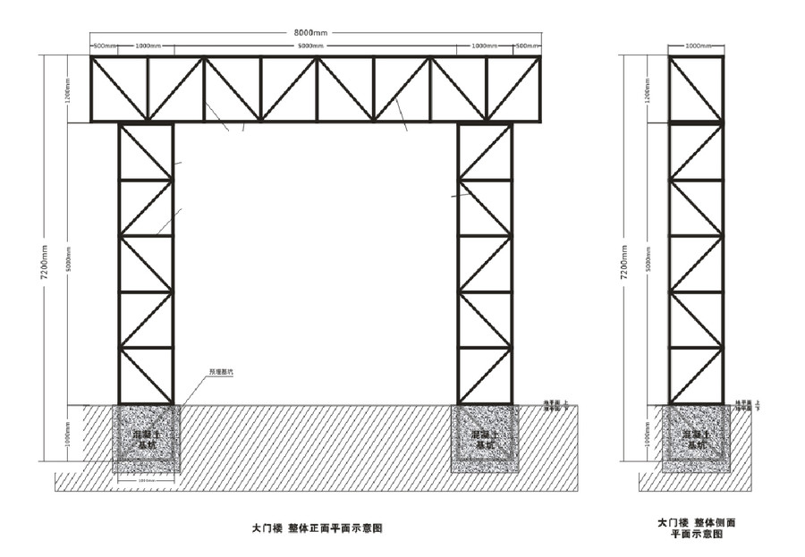 工地大门楼钢架结构图