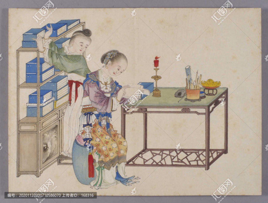 喻蘭仕女清娛圖閱書