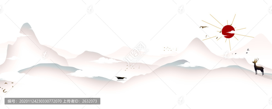 山水與鹿裝飾畫