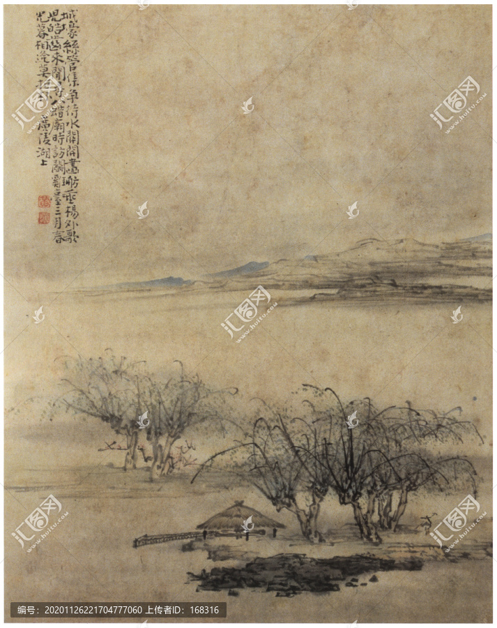 黃慎島河飛樹木圖