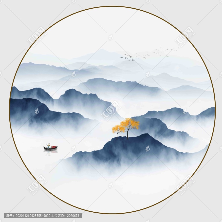 圓形意境山水掛畫