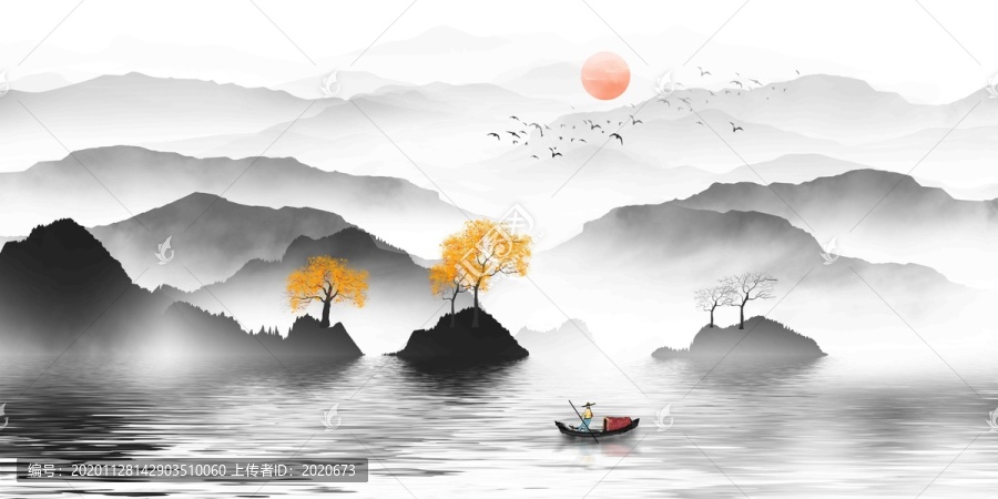 抽象水墨山水背景墻