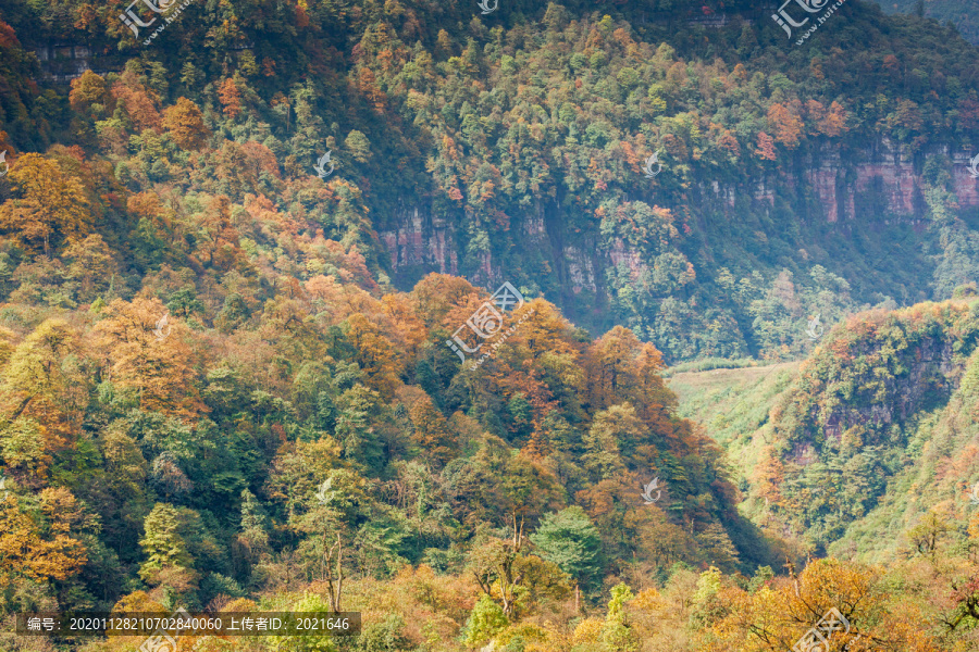 云南彝良小草坝山脉沟壑彩林