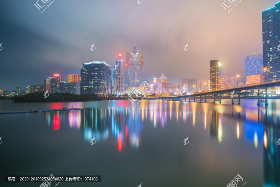 澳门现代建筑和桥梁和城市夜景