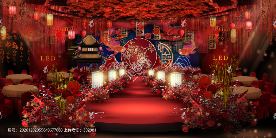 紅色中國風(fēng)宴會廳效果圖