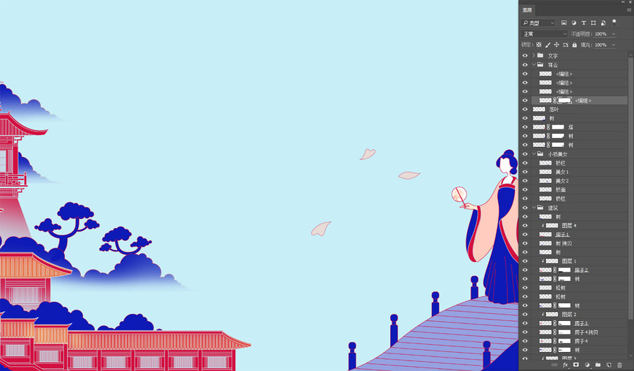 古風仕女游園圖