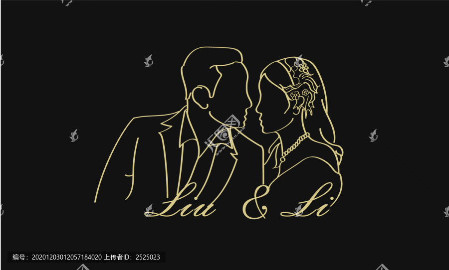 婚禮新人線條頭像