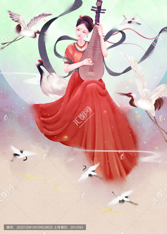 仙鶴古風(fēng)美人插畫