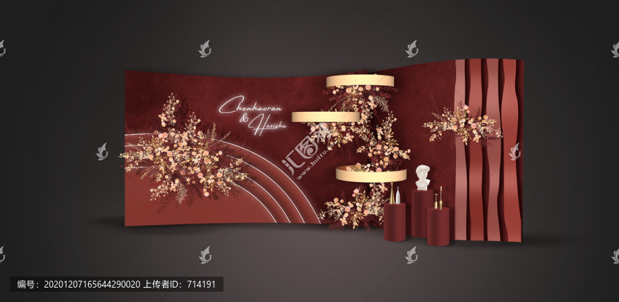 酒紅色婚禮迎賓區(qū)