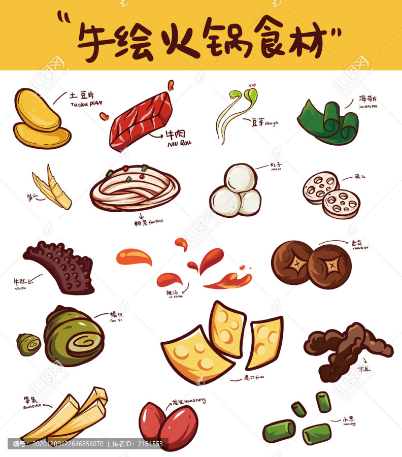手繪國潮火鍋食材