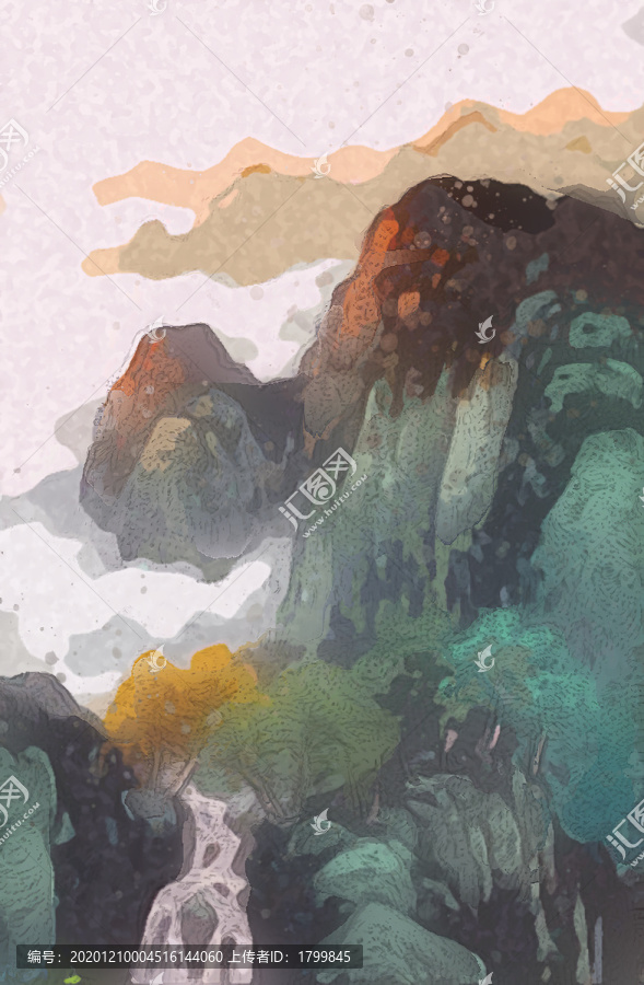 國潮插畫手繪山水風(fēng)景畫