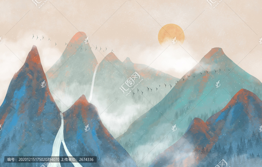 古風(fēng)山水國(guó)畫油墨裝飾畫背景圖