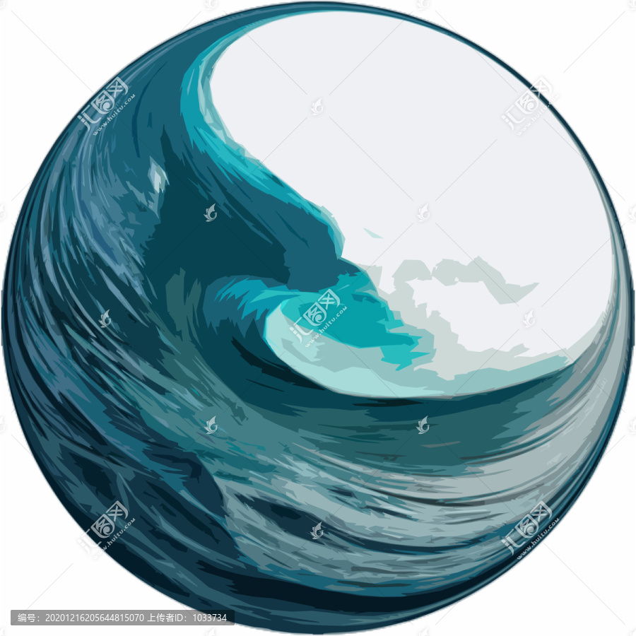 地球蓝绿色调海浪圆形抽象画