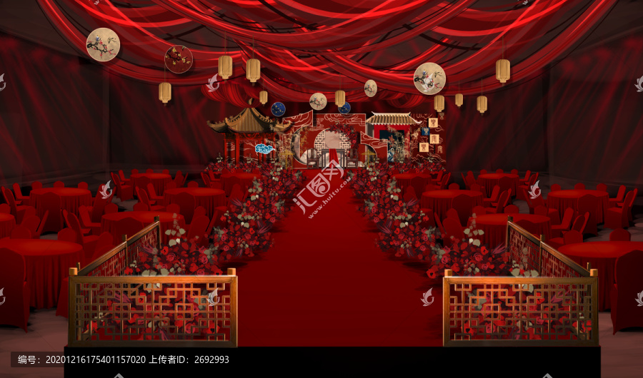 紅色中式婚禮效果圖psd