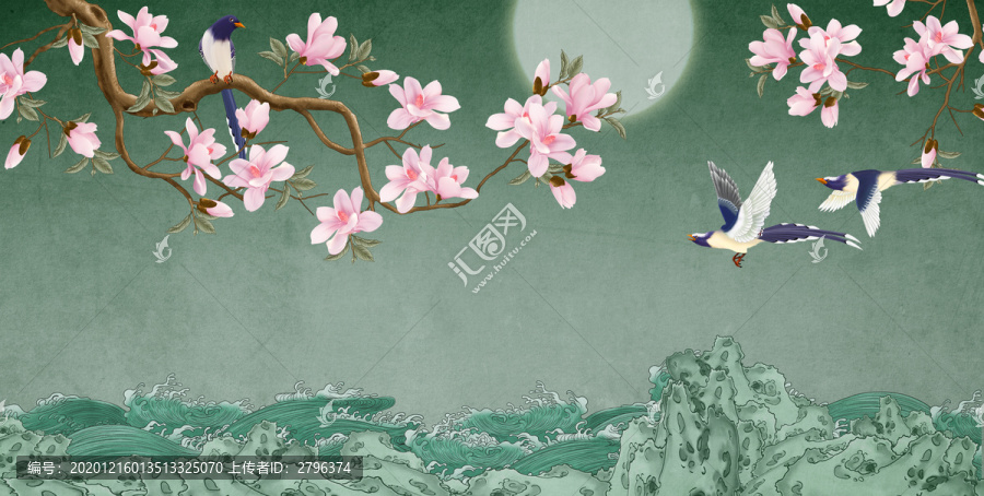 玉蘭花海浪背景墻
