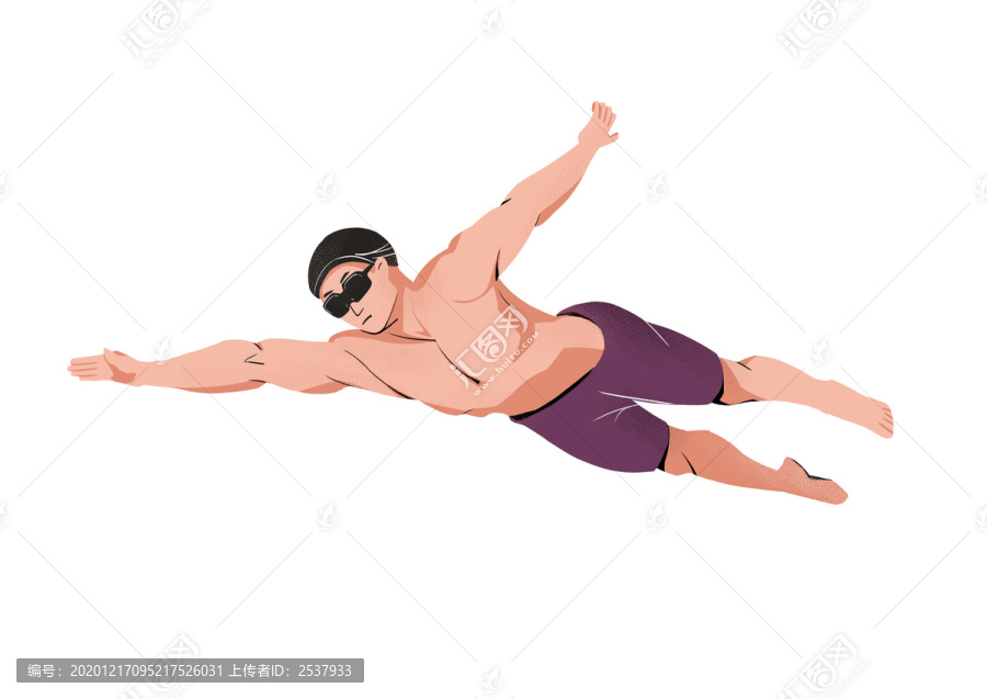 扁平肌理风格男子游泳比赛插画