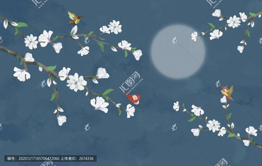 典雅國(guó)風(fēng)花鳥背景墻裝飾畫