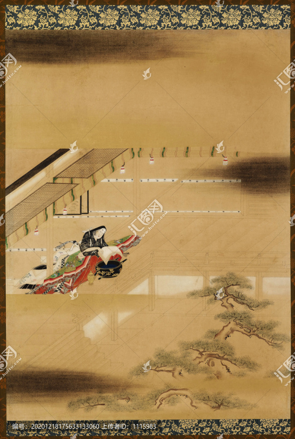 狩野探幽工筆畫松下看書圖