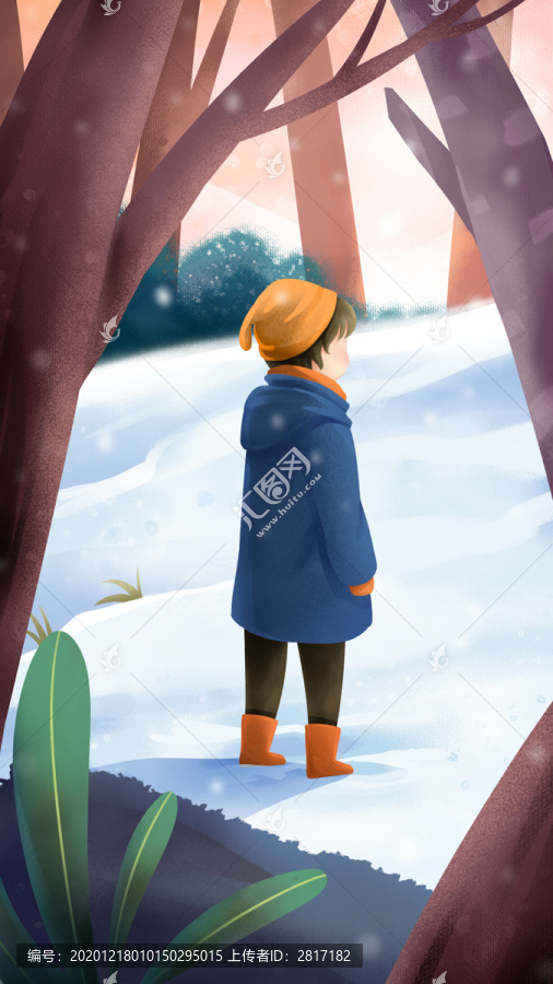 雪地里的小少年