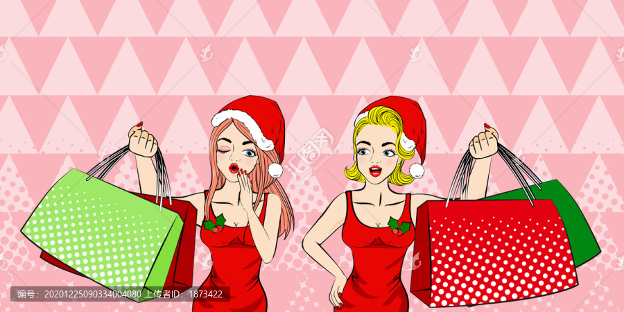 圣诞节两位女孩购物插图