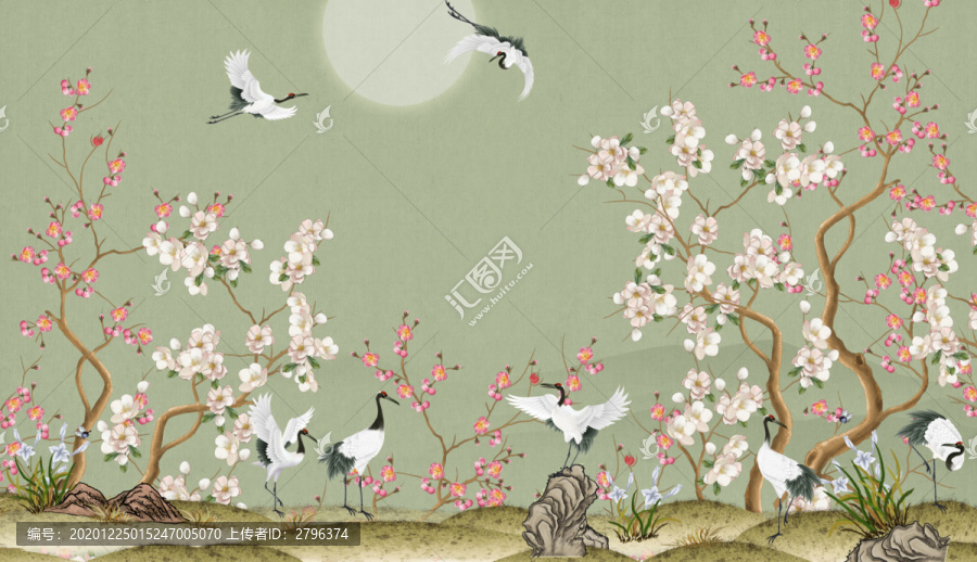 梅花海棠花鳥背景墻