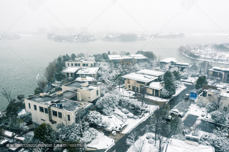 航拍徐州大龙湖雪景