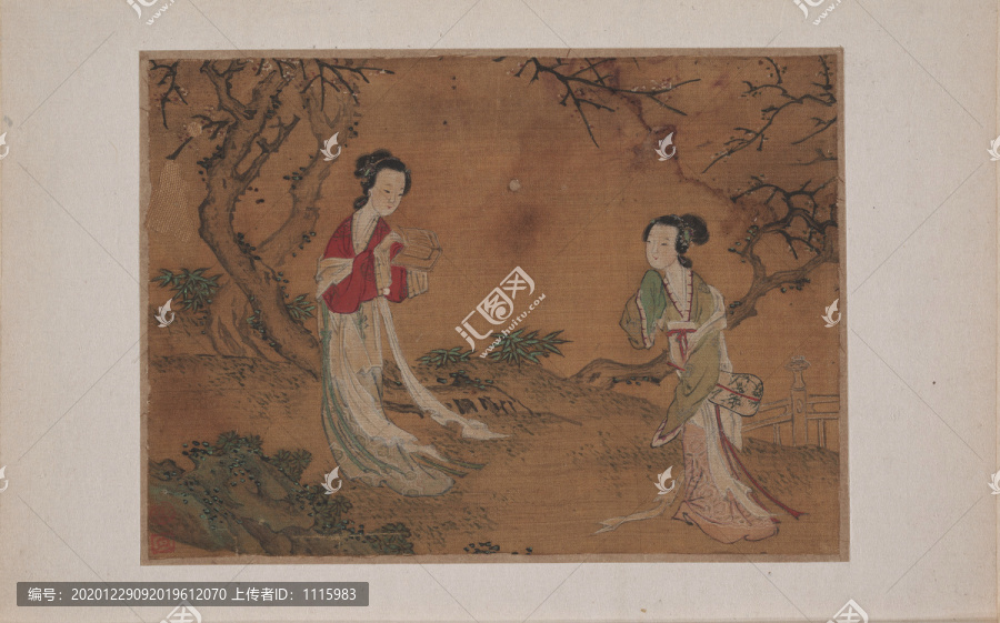 唐伯虎仕女圖絹本