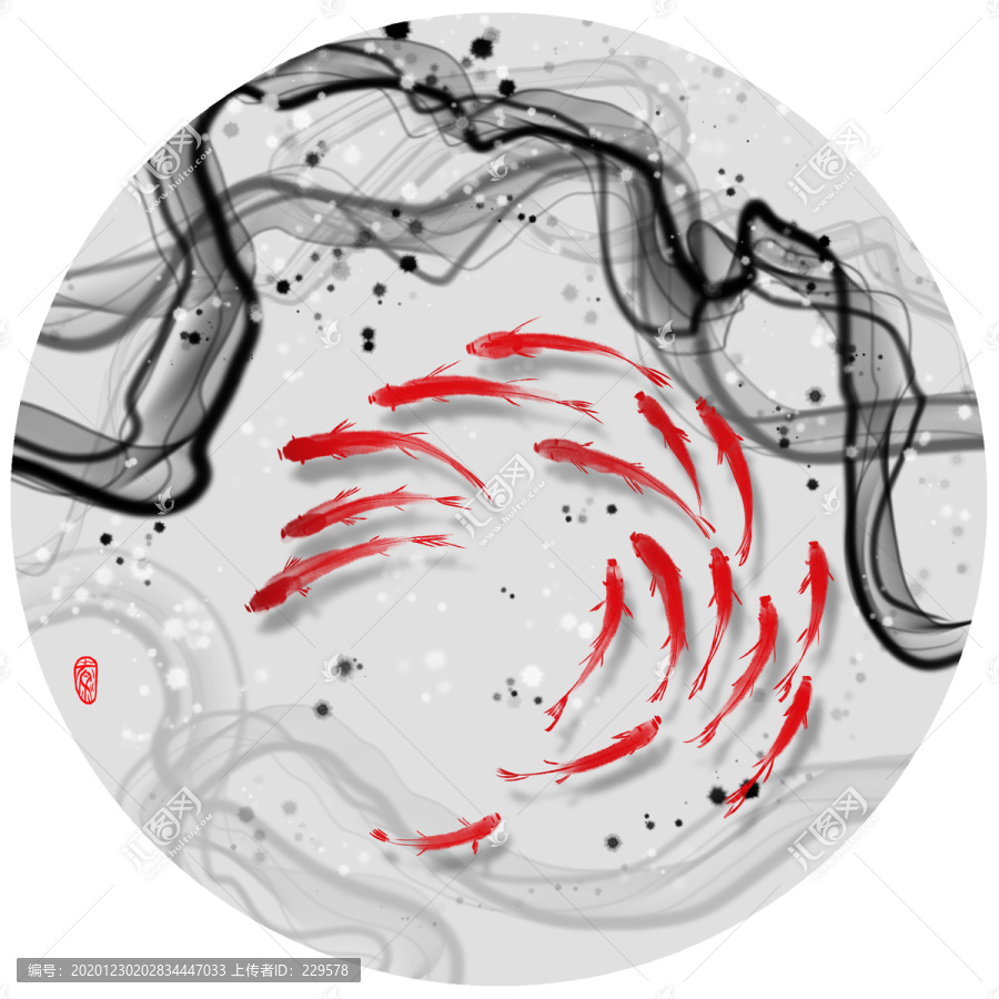 中式抽象水墨鱼装饰画