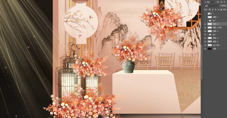 香檳色新中式婚禮迎賓區(qū)
