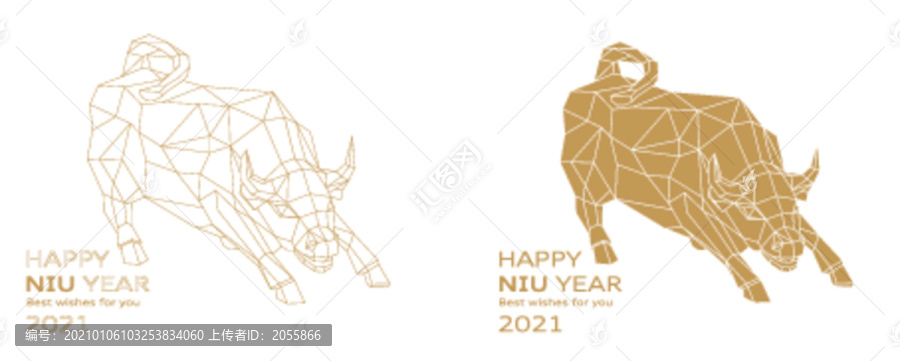 牛年牛線條矢量元素