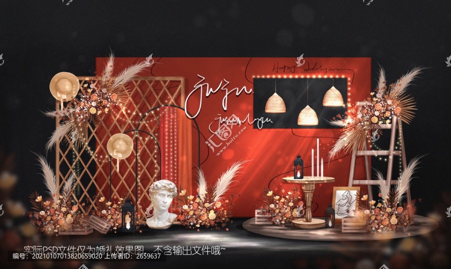 美式復(fù)古田園風(fēng)紅色婚禮效果圖