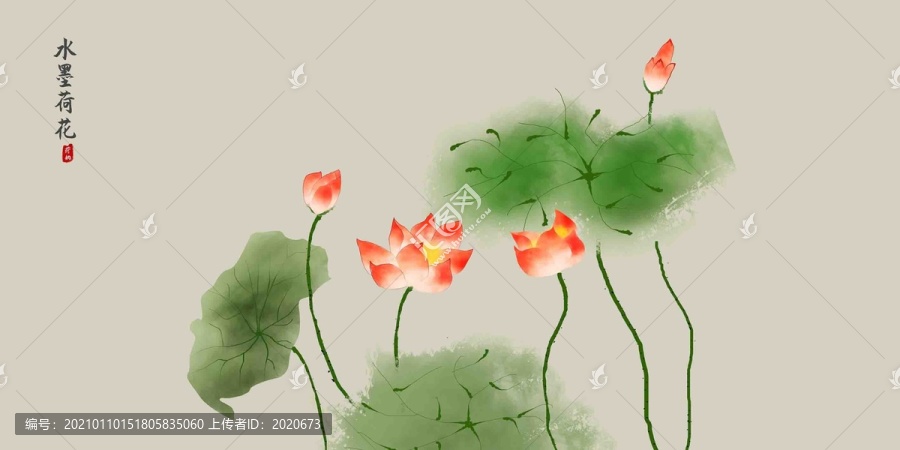 簡約水墨荷花