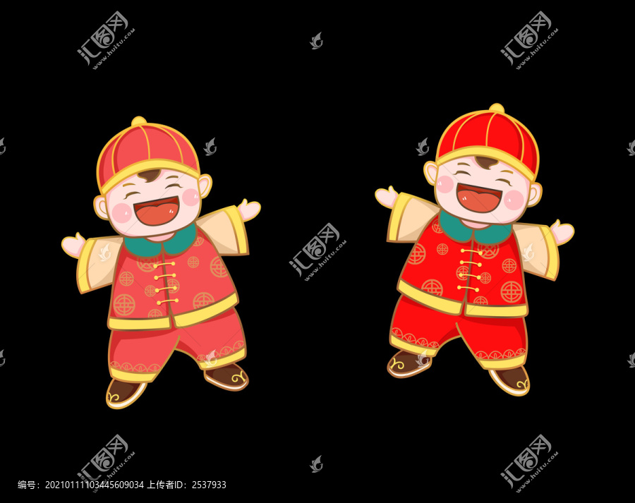 卡通年畫娃娃開心的男孩窗貼門貼
