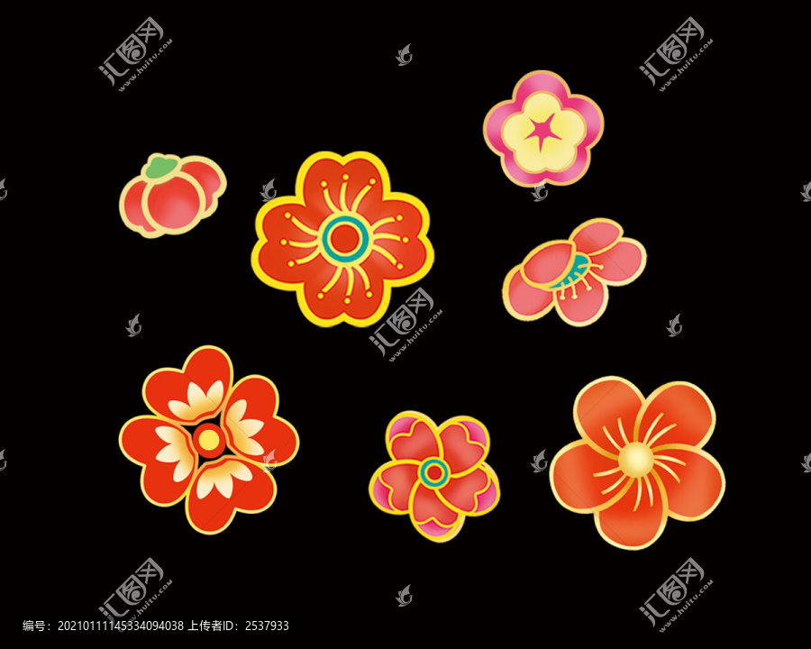 卡通中國(guó)紅金邊梅花花瓣花朵插畫(huà)