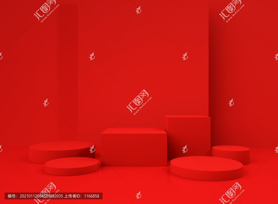 紅色C4D美妝背景海報場景